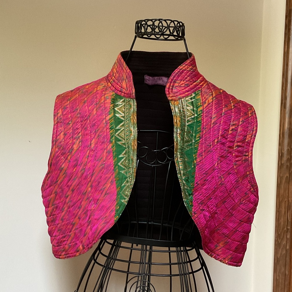 Nirvana Vibrant Pink and Green Quilted Vest, small